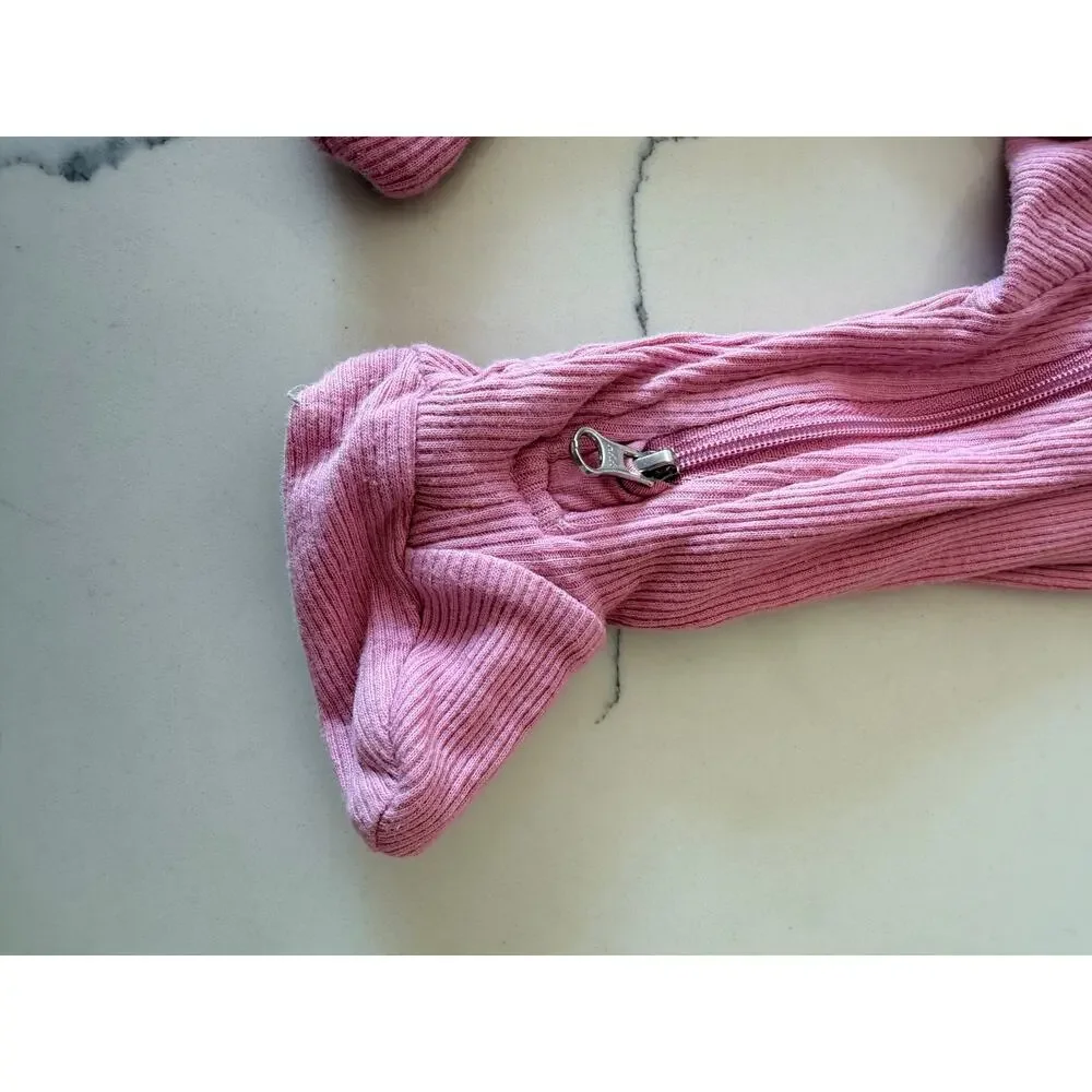 Nike Blush Pink Full-Zip Ribbed Footed Baby Girl Bodysuit